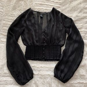 Forever 21 Chiffon Button Front Smocked Blouse